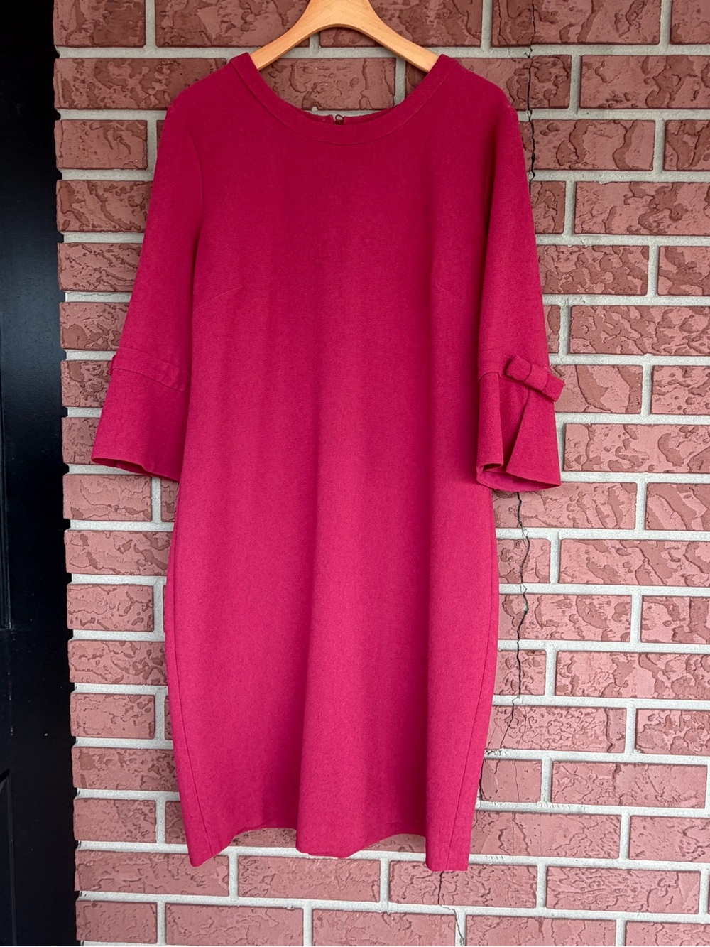 Karl Lagerfeld Deep Raspberry Midi Shift Dress with Bow-Accent Sleeves